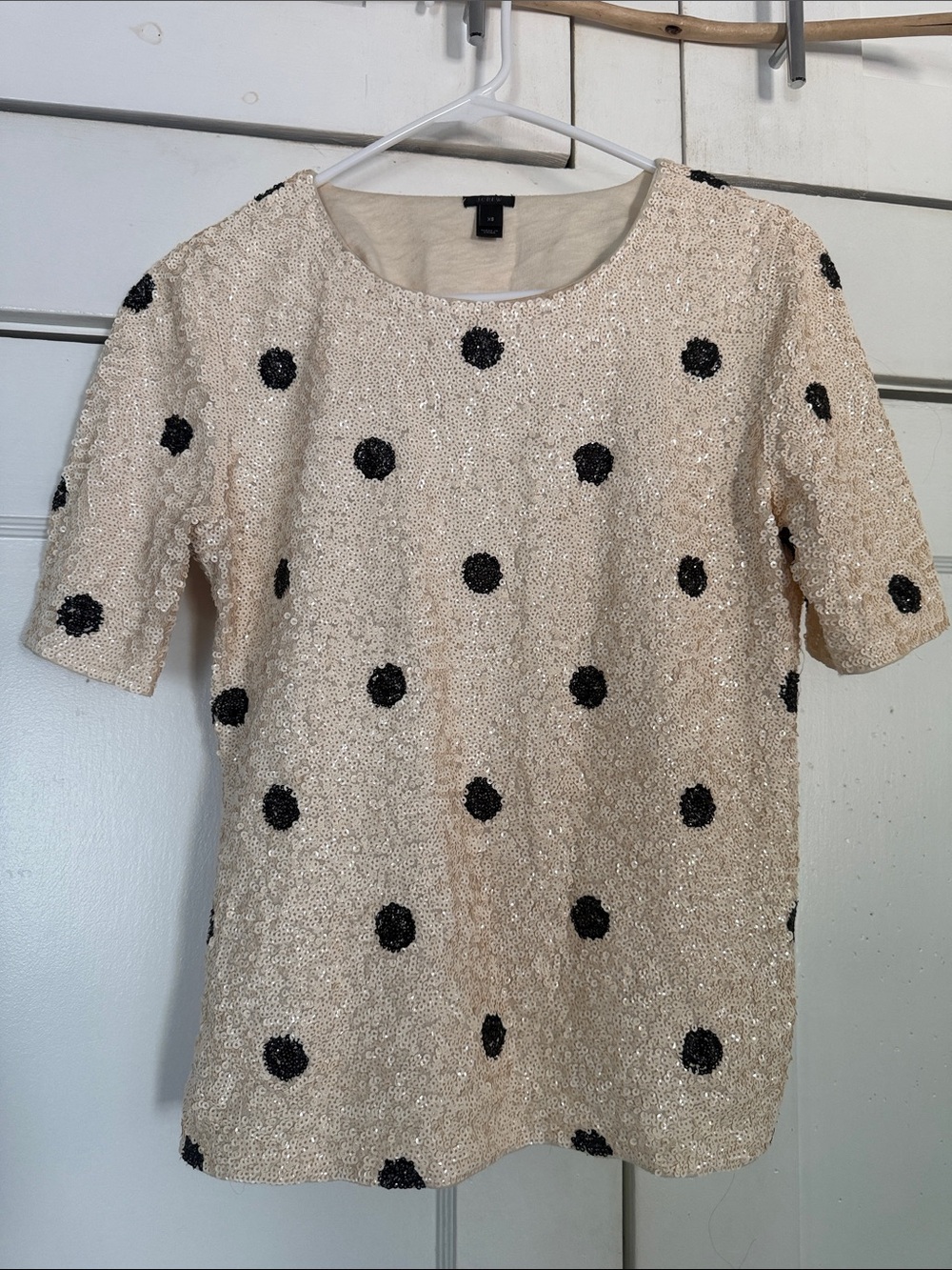 JCrew Beige Sequin Polka Dot Short Sleeve Top